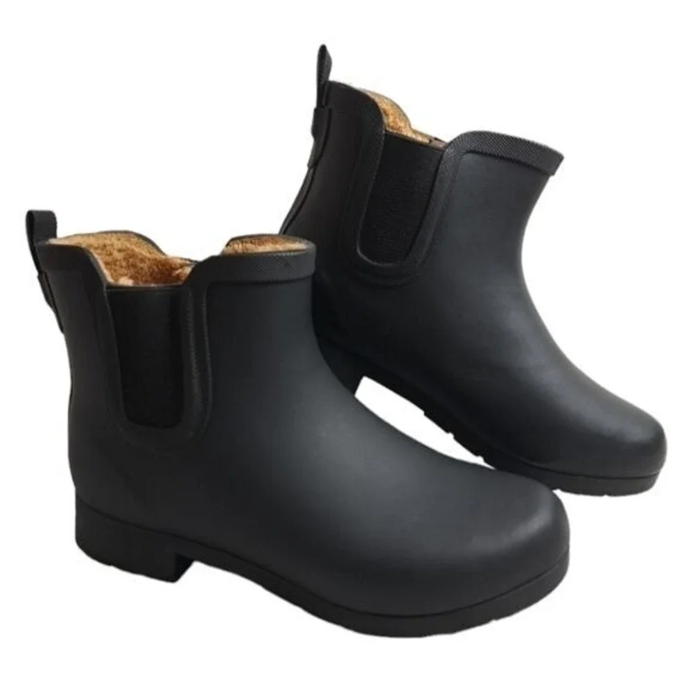 Chooka Women's Waterproof Black Ankle‎ Boots Faux Fur Size 8